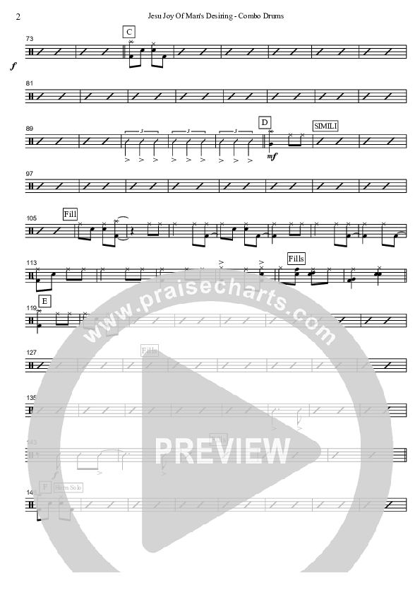 Jesu Joy Of Man's Desiring (Instrumental) Drum Set (David Arivett)