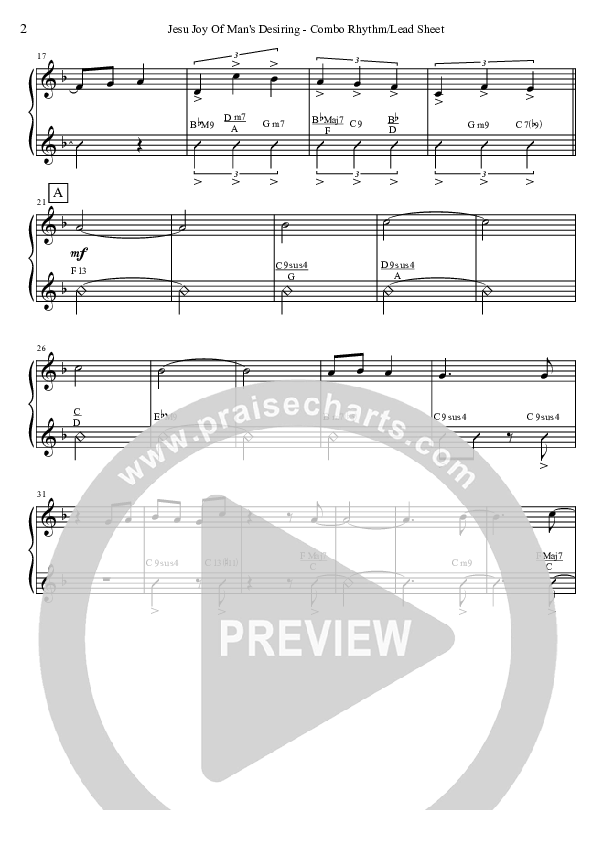 Jesu Joy Of Man's Desiring (Instrumental) Lead Sheet (David Arivett)