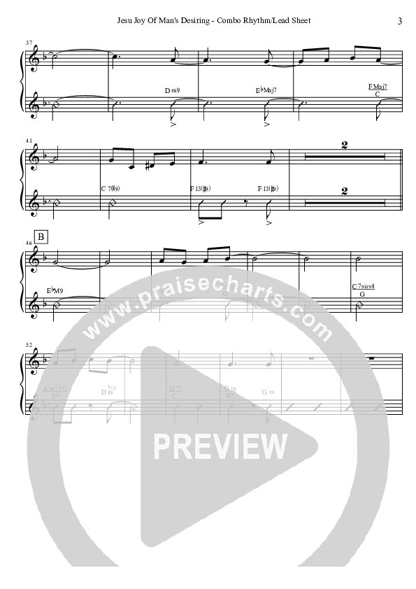 Jesu Joy Of Man's Desiring (Instrumental) Lead Sheet (David Arivett)