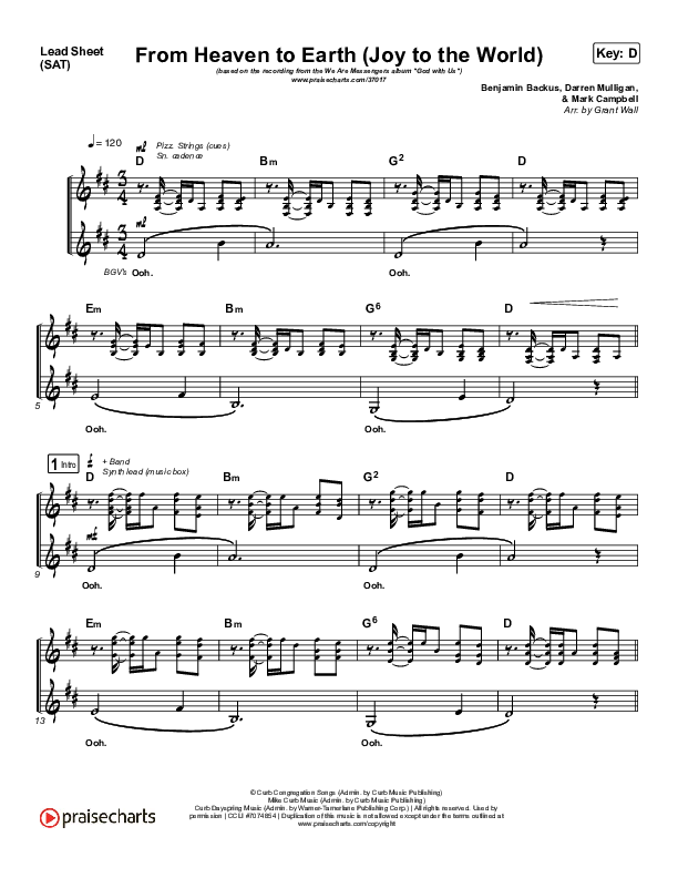 From Heaven To Earth Lead Sheet (SAT) (We Are Messengers)