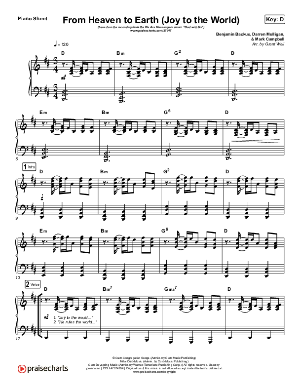 From Heaven To Earth Piano Sheet (We Are Messengers)