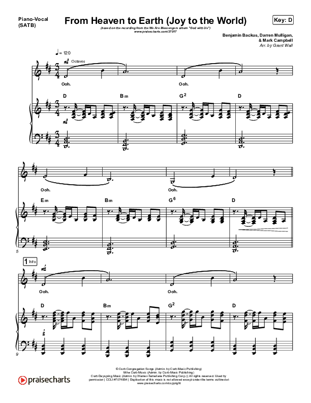 From Heaven To Earth Piano/Vocal (SATB) (We Are Messengers)
