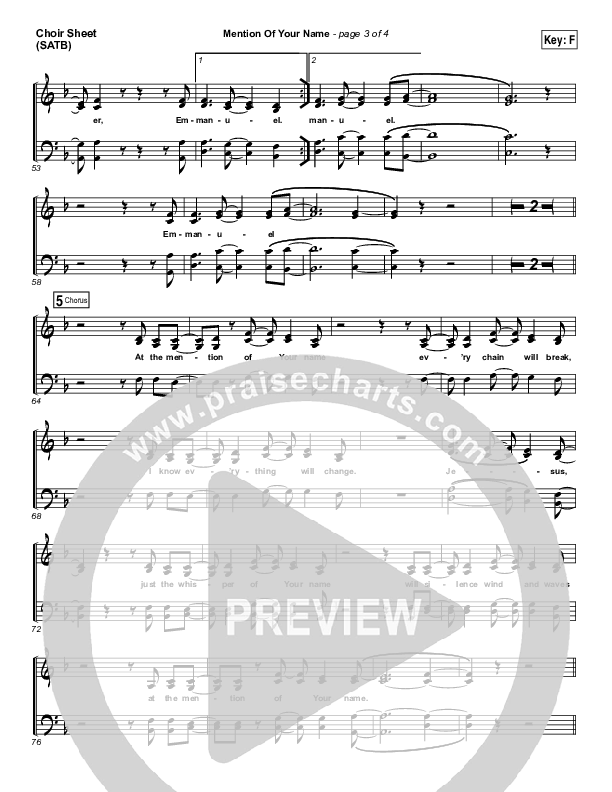 Mention Of Your Name  Choir Sheet (SATB) (Brian Johnson / Jenn Johnson)