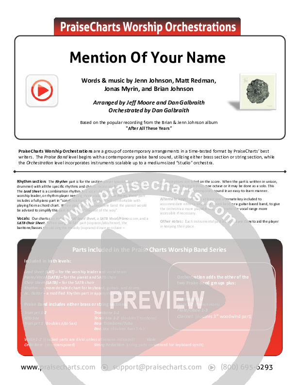 Mention Of Your Name  Cover Sheet (Brian Johnson / Jenn Johnson)
