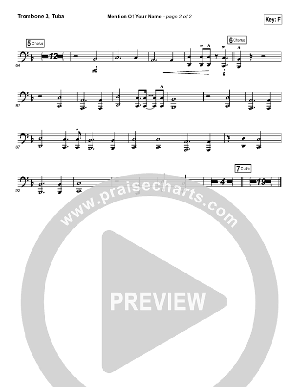 Mention Of Your Name  Trombone 3/Tuba (Brian Johnson / Jenn Johnson)