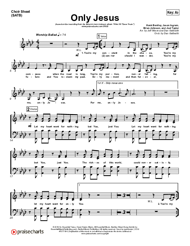 Only Jesus Choir Vocals (SATB) (Brian Johnson / Jenn Johnson)