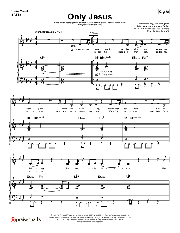 Only Jesus Piano/Vocal (SATB) (Brian Johnson / Jenn Johnson)