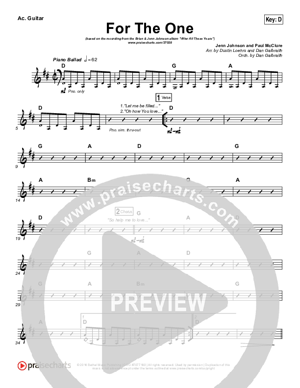 For The One Acoustic Guitar (Brian Johnson / Jenn Johnson)
