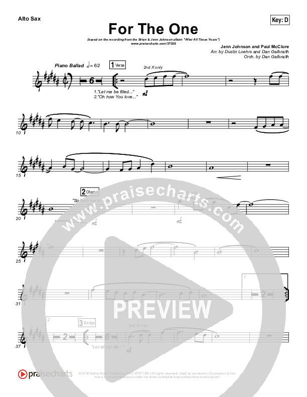 For The One Alto Sax (Brian Johnson / Jenn Johnson)