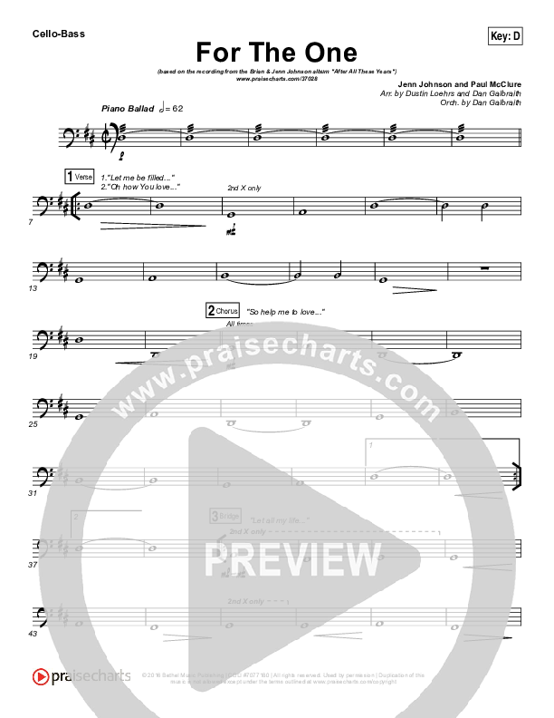 For The One Cello/Bass (Brian Johnson / Jenn Johnson)