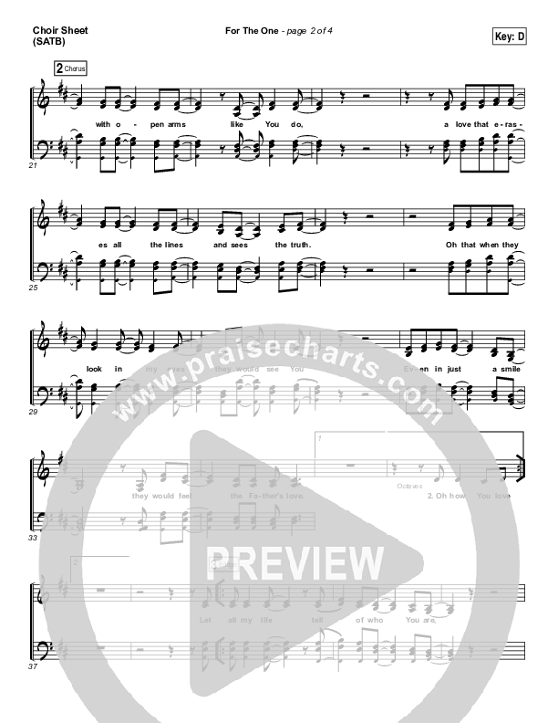 For The One Choir Sheet (SATB) (Brian Johnson / Jenn Johnson)
