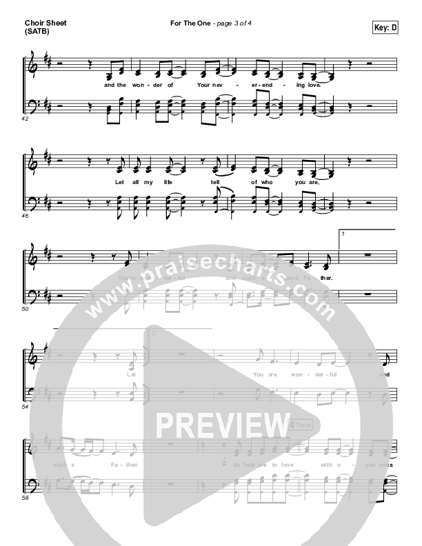 For The One Vocal Sheet (SATB) (Brian Johnson / Jenn Johnson)