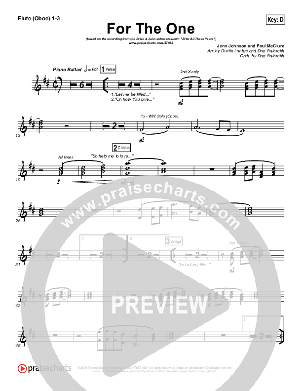 For The One Flute/Oboe 1/2/3 (Brian Johnson / Jenn Johnson)