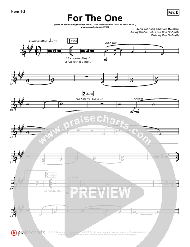 For The One French Horn 1/2 (Brian Johnson / Jenn Johnson)