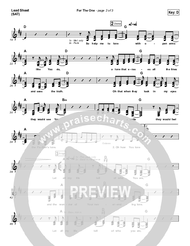 For The One Lead Sheet (SAT) (Brian Johnson / Jenn Johnson)
