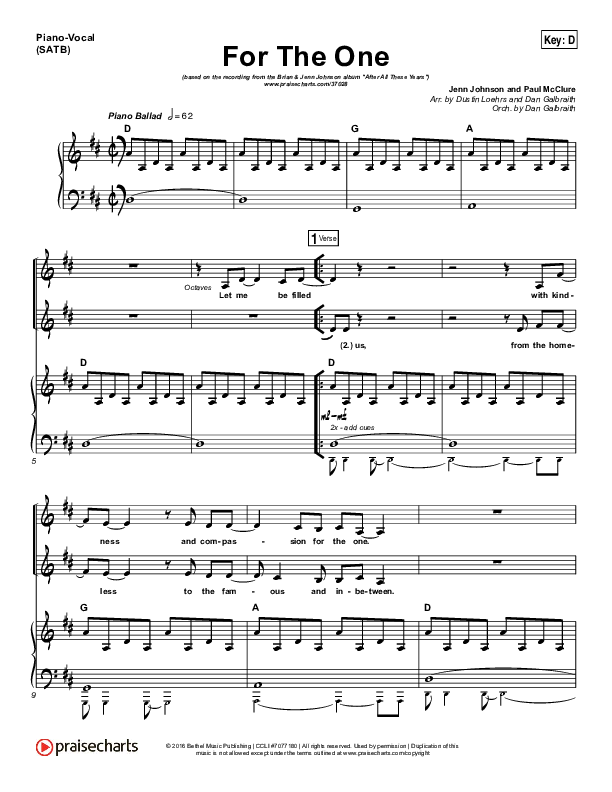 For The One Piano/Vocal & Lead (Brian Johnson / Jenn Johnson)