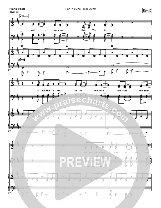 For The One Piano/Vocal (SATB) (Brian Johnson / Jenn Johnson)