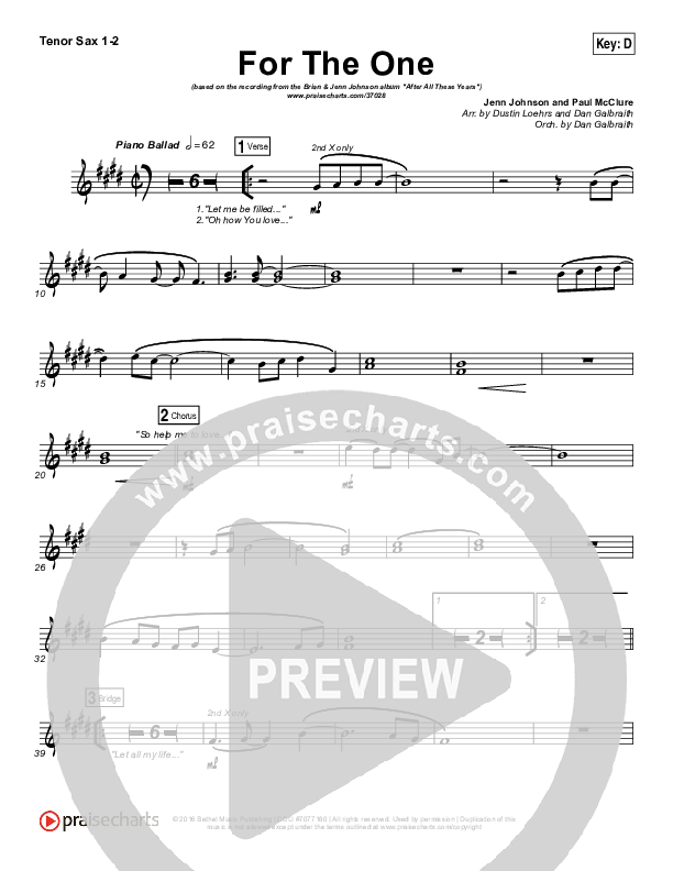 For The One Tenor Sax 1/2 (Brian Johnson / Jenn Johnson)