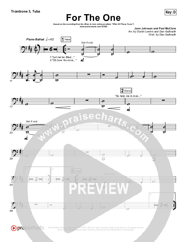 For The One Trombone 3/Tuba (Brian Johnson / Jenn Johnson)