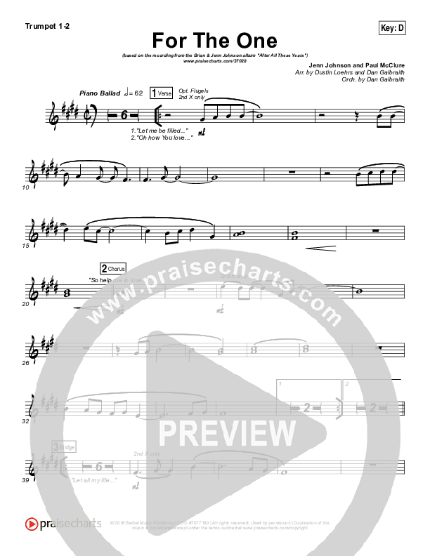 For The One Trumpet 1,2 (Brian Johnson / Jenn Johnson)