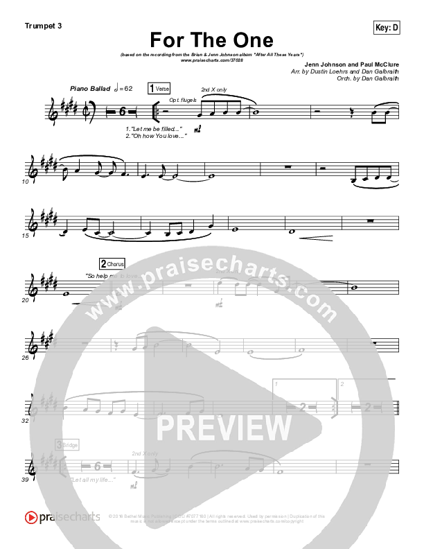 For The One Trumpet 3 (Brian Johnson / Jenn Johnson)