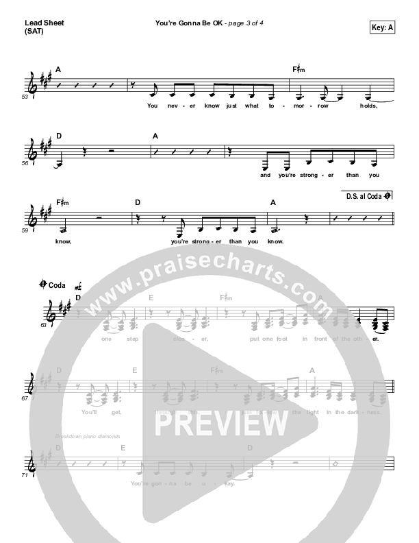 You're Gonna Be Ok Lead Sheet (SAT) (Brian Johnson / Jenn Johnson)