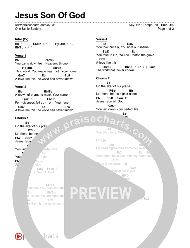Jesus Son Of God Chords & Lyrics (One Sonic Society)