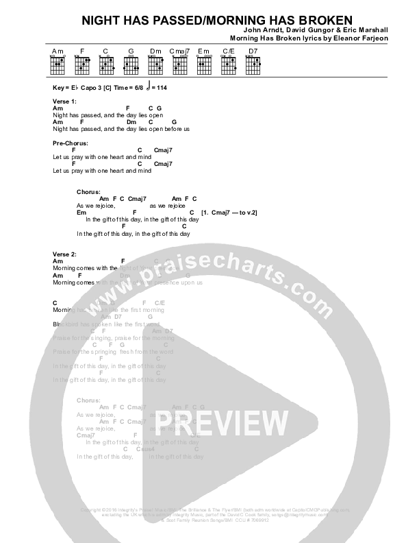 Night Has Passed (Morning Has Broken) Chords & Lyrics (The Brilliance)
