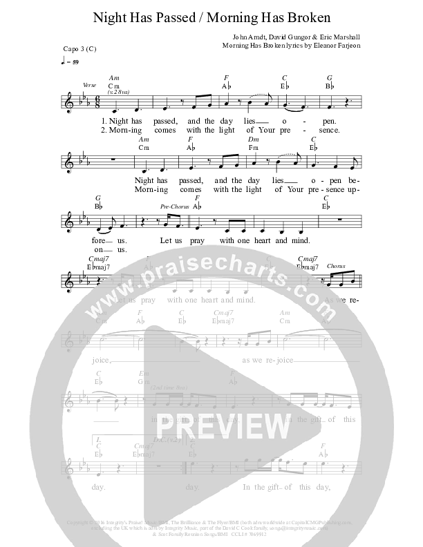 Night Has Passed (Morning Has Broken) Lead Sheet (The Brilliance)