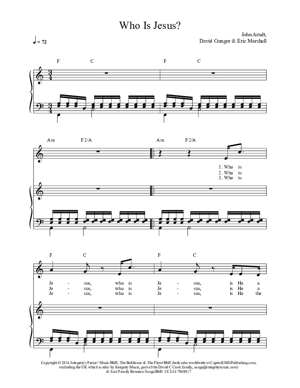 Who Is Jesus?  Piano/Vocal (The Brilliance)