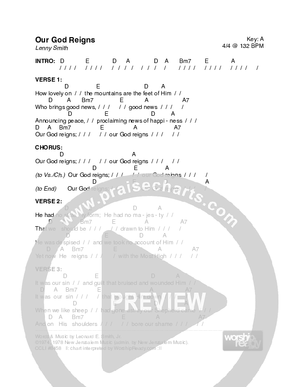 Our God Reigns Chord Chart (Lenny Smith)
