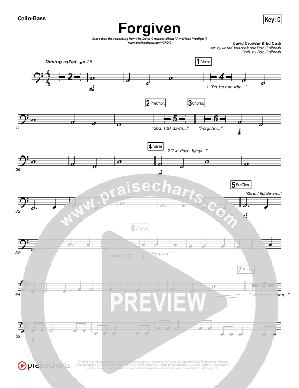 Forgiven Cello/Bass (David Crowder)