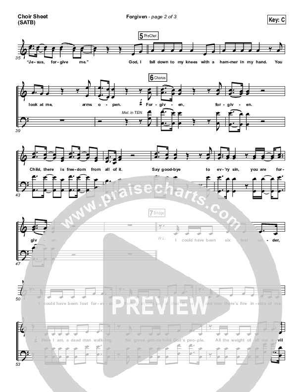 Forgiven Choir Sheet (SATB) (David Crowder)