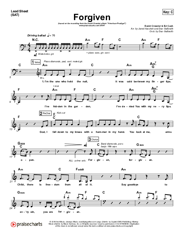 Forgiven Lead Sheet (SAT) (David Crowder)