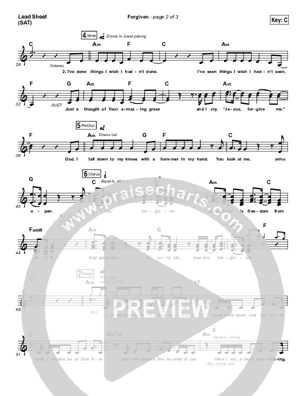 Forgiven Lead Sheet (SAT) (David Crowder)