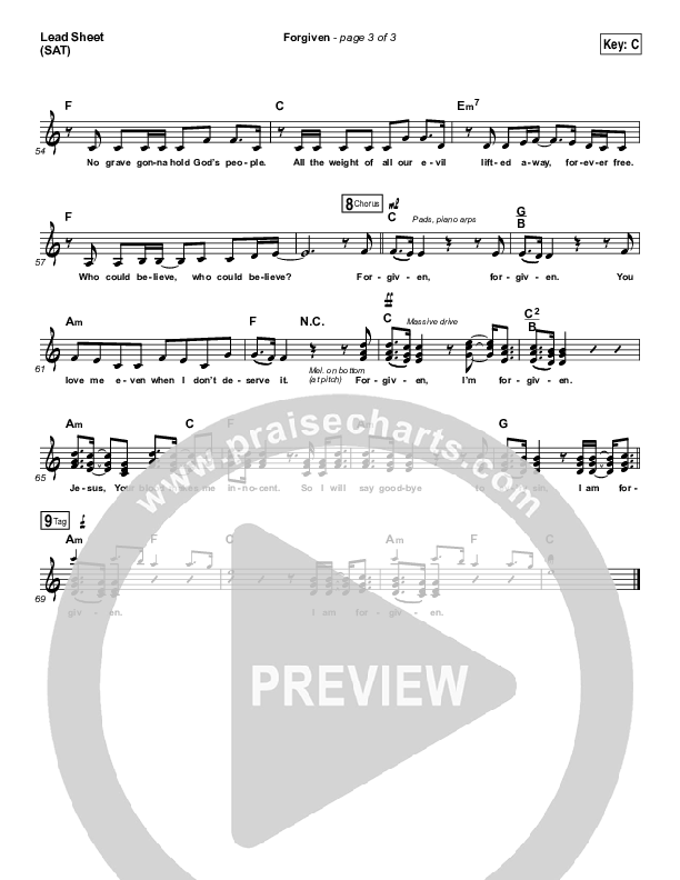 Forgiven Lead Sheet (SAT) (David Crowder)