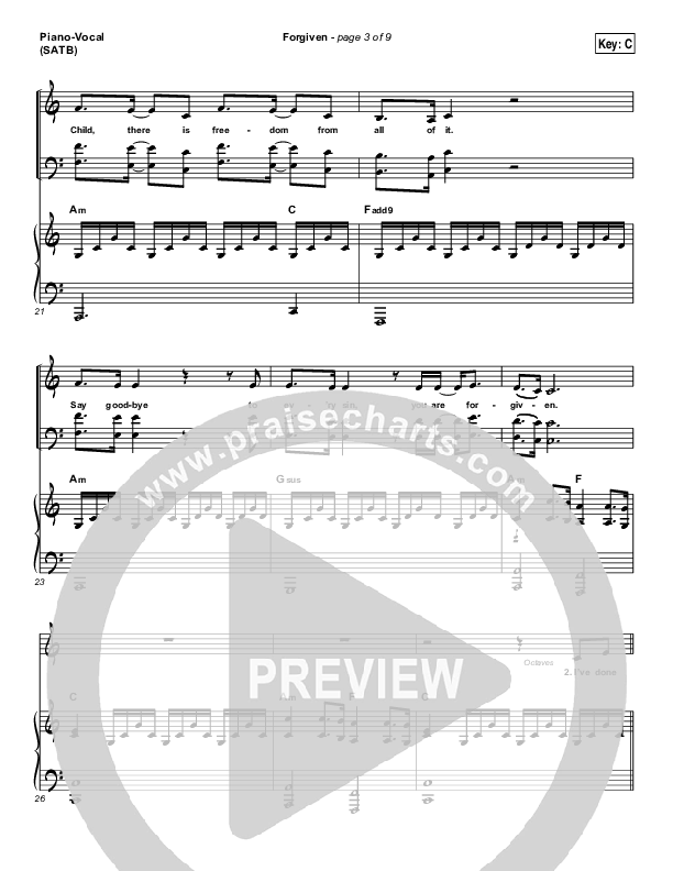 Forgiven Piano/Vocal (SATB) (David Crowder)