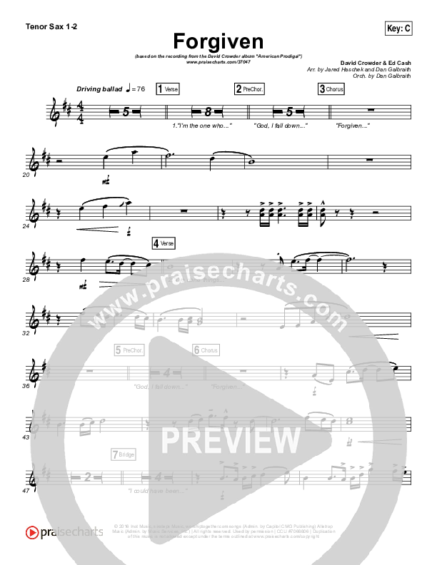Forgiven Tenor Sax 1/2 (David Crowder)