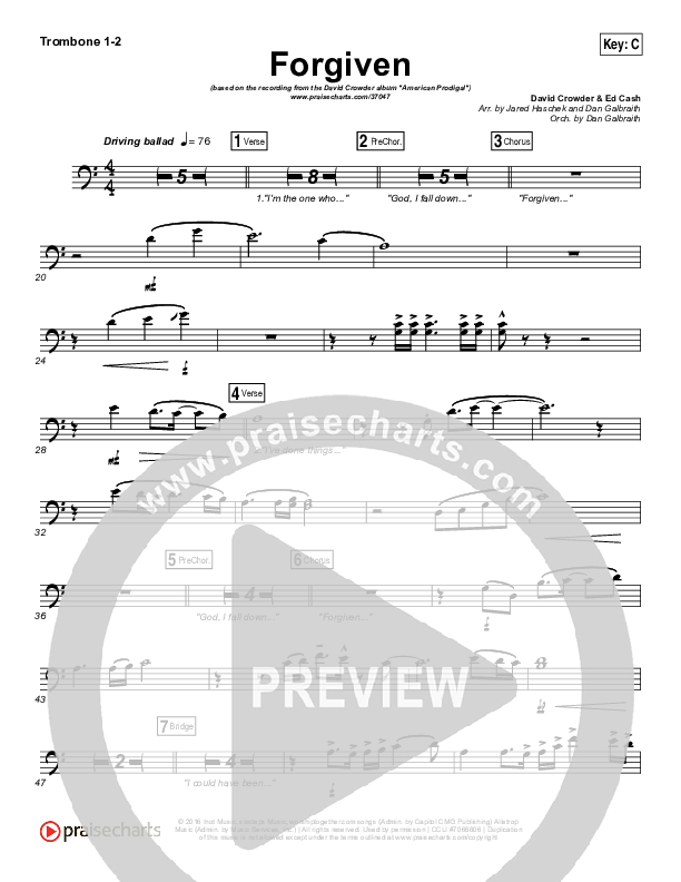 Forgiven Trombone 1/2 (David Crowder)