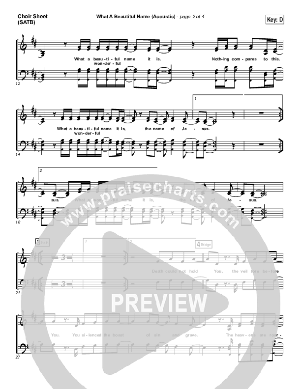 What A Beautiful Name (Acoustic) Choir Sheet (SATB) (Hillsong Worship)