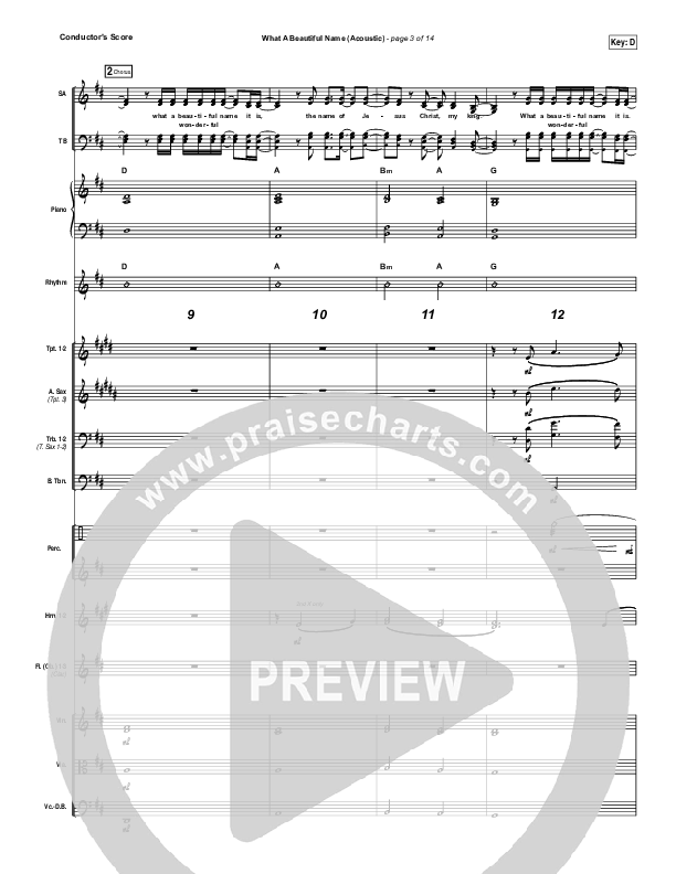 What A Beautiful Name (Acoustic) Conductor's Score (Hillsong Worship)