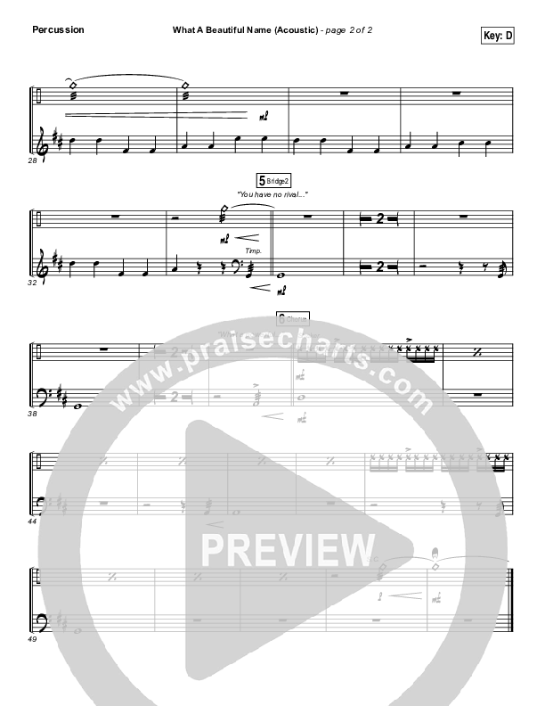 What A Beautiful Name (Acoustic) Percussion (Hillsong Worship)