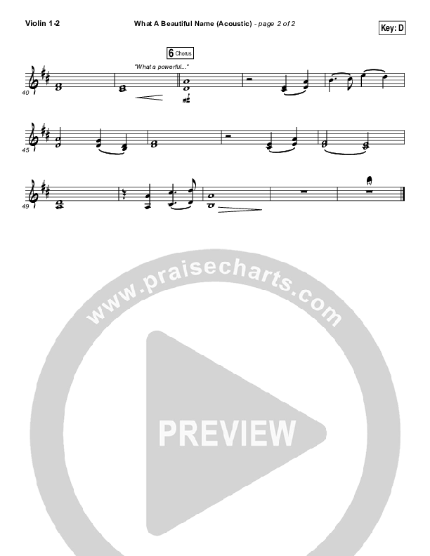 What A Beautiful Name (Acoustic) Violin 1/2 (Hillsong Worship)