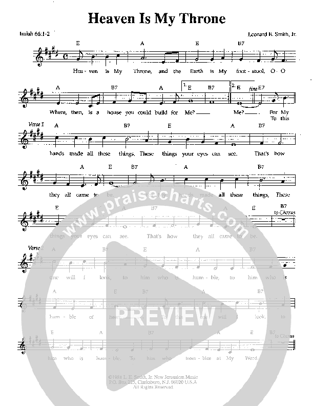 Heaven Is My Throne Lead Sheet (Lenny Smith)
