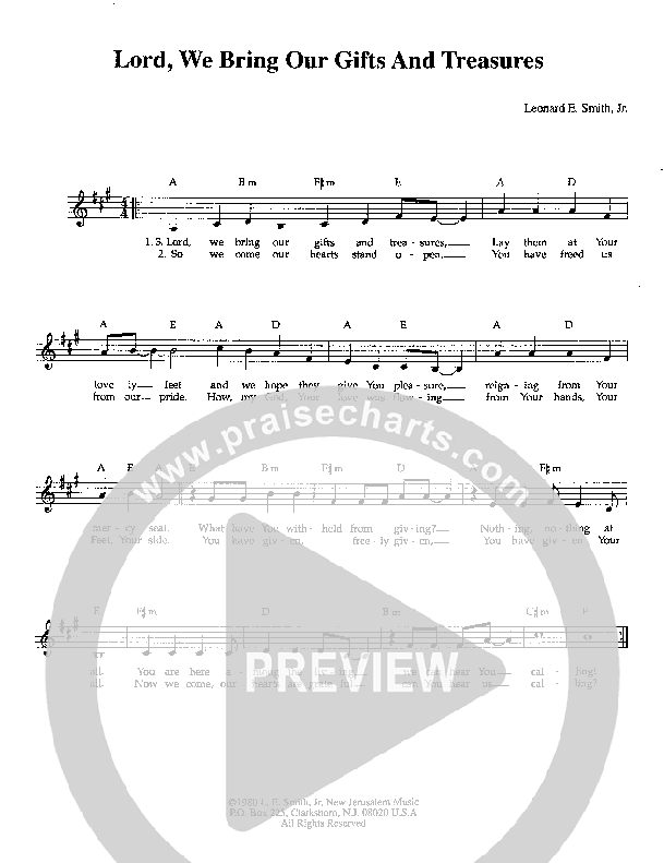 Lord We Bring Our Gifts And Treasures Lead Sheet (Lenny Smith)