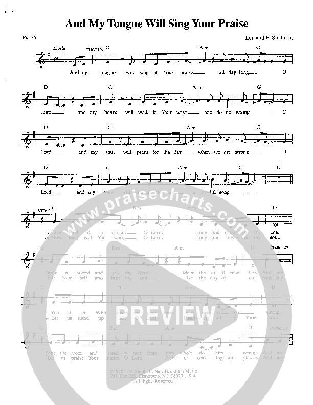 And My Tongue Will Sing Your Praise Lead Sheet (Lenny Smith)