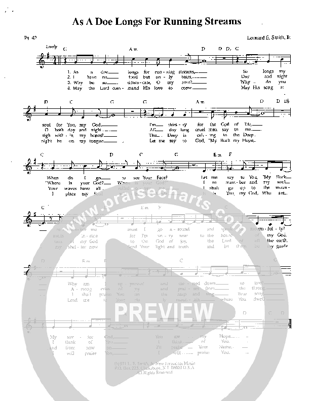 As A Doe Longs For Running Streams Lead Sheet (Lenny Smith)