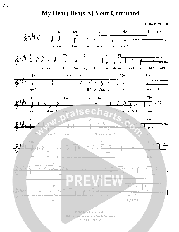 My Heart Beats At Your Command Lead Sheet (Lenny Smith)