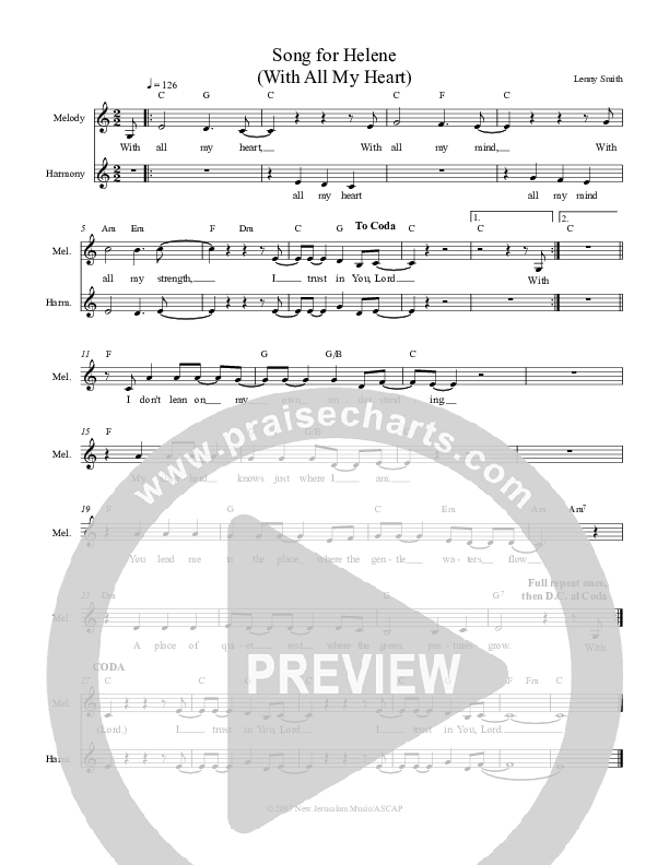 Song For Helene Lead Sheet (Lenny Smith)