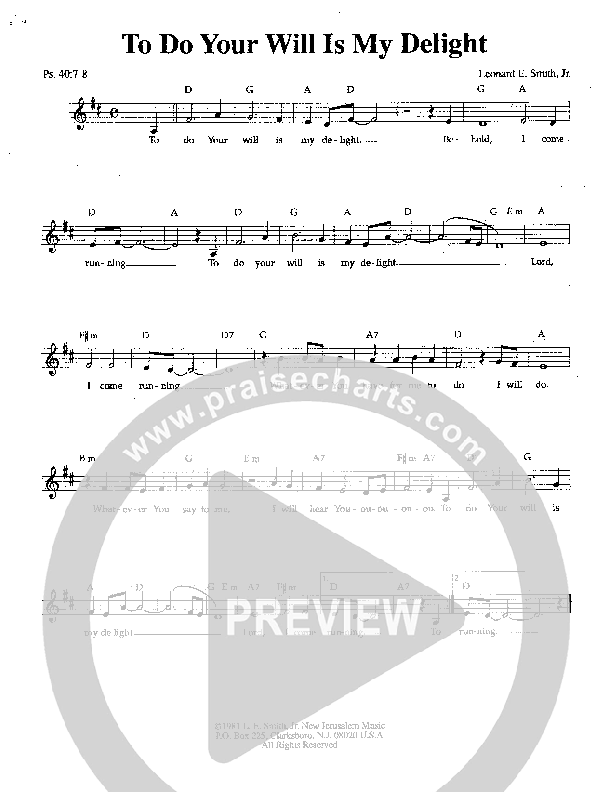 Your Will Is My Delight Lead Sheet (Lenny Smith)